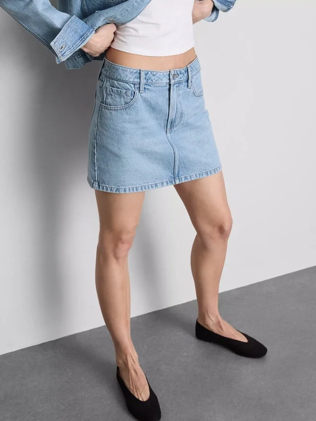Fustă mini din denim de bumbac Fustă mini din denim de bumbac