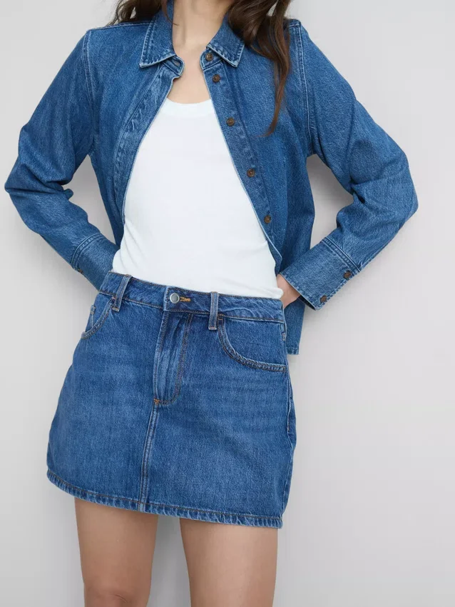Fustă mini din denim de bumbac Fustă mini din denim de bumbac