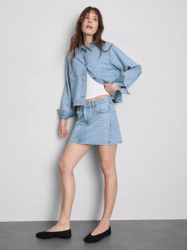 Fustă mini din denim de bumbac Fustă mini din denim de bumbac
