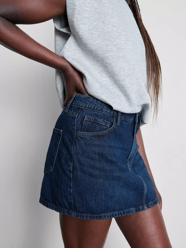 Fustă mini din denim de bumbac Fustă mini din denim de bumbac