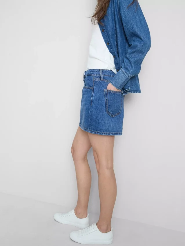Fustă mini din denim de bumbac Fustă mini din denim de bumbac