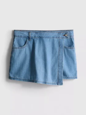 Fustă-pantalon asimetrică din denim de bumbac