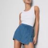 Fustă-pantalon asimetrică din denim de bumbac Fustă-pantalon asimetrică din denim de bumbac