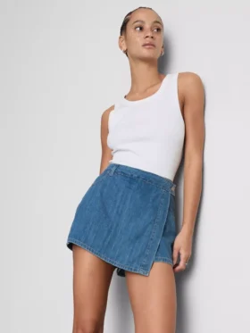 Fustă-pantalon asimetrică din denim de bumbac