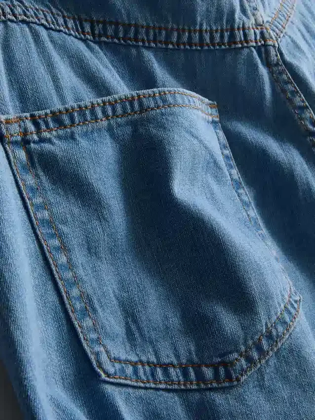 Fustă-pantalon asimetrică din denim de bumbac Fustă-pantalon asimetrică din denim de bumbac