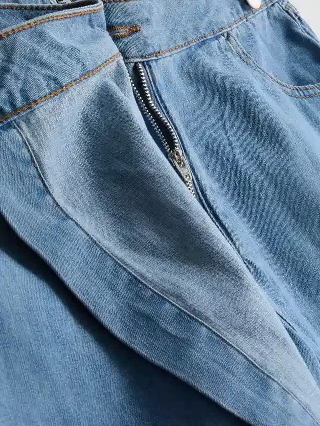 Fustă-pantalon asimetrică din denim de bumbac Fustă-pantalon asimetrică din denim de bumbac