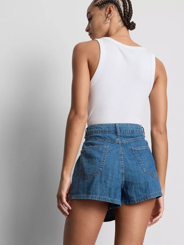 Fustă-pantalon asimetrică din denim de bumbac Fustă-pantalon asimetrică din denim de bumbac