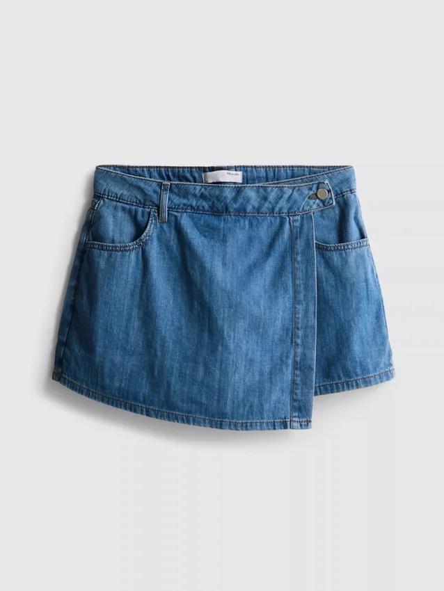 Fustă-pantalon asimetrică din denim de bumbac Fustă-pantalon asimetrică din denim de bumbac