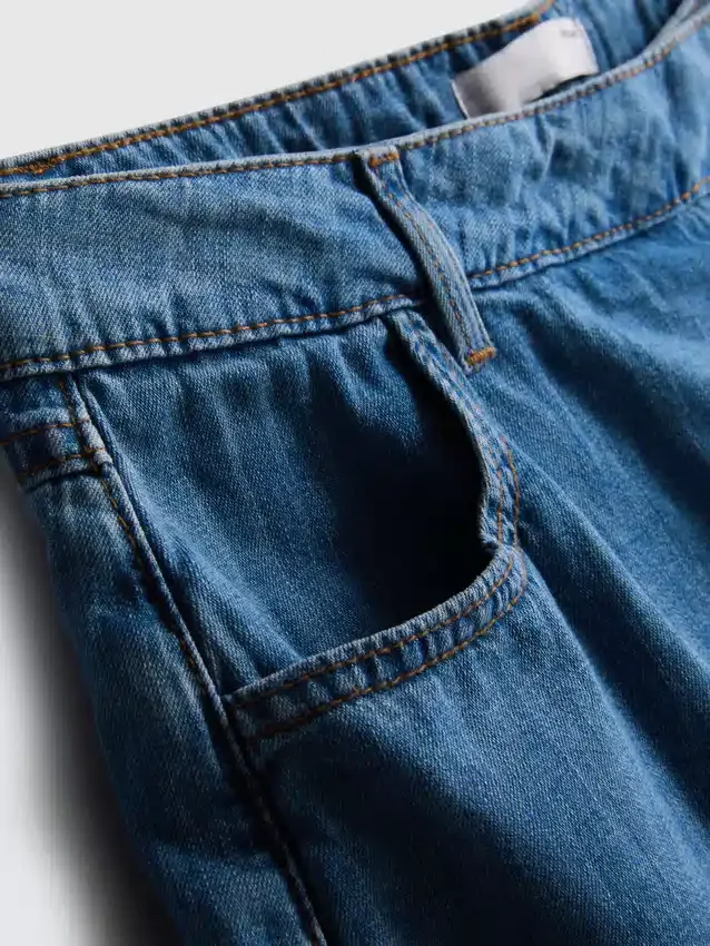 Fustă-pantalon asimetrică din denim de bumbac Fustă-pantalon asimetrică din denim de bumbac