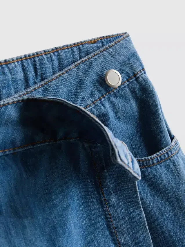 Fustă-pantalon asimetrică din denim de bumbac Fustă-pantalon asimetrică din denim de bumbac
