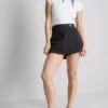Fustă-pantalon din denim de bumbac cu talie înaltă Fustă-pantalon din denim de bumbac cu talie înaltă