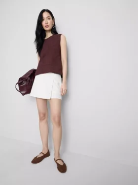 Fustă-pantalon mini din amestec de in, cu legături laterale