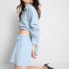 Fustă-pantalon mini din amestec de in, cu legături laterale Fustă-pantalon mini din amestec de in, cu legături laterale
