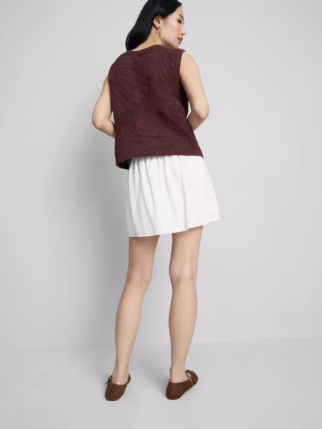 Fustă-pantalon mini din amestec de in, cu legături laterale Fustă-pantalon mini din amestec de in, cu legături laterale