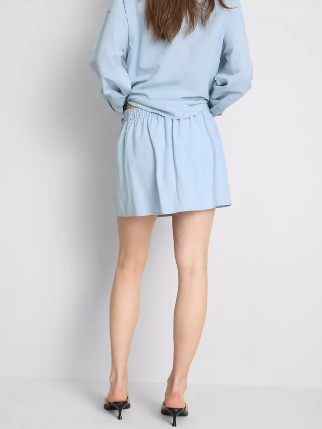 Fustă-pantalon mini din amestec de in, cu legături laterale Fustă-pantalon mini din amestec de in, cu legături laterale