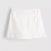 Fustă-pantalon mini din amestec de in, cu legături laterale Fustă-pantalon mini din amestec de in, cu legături laterale