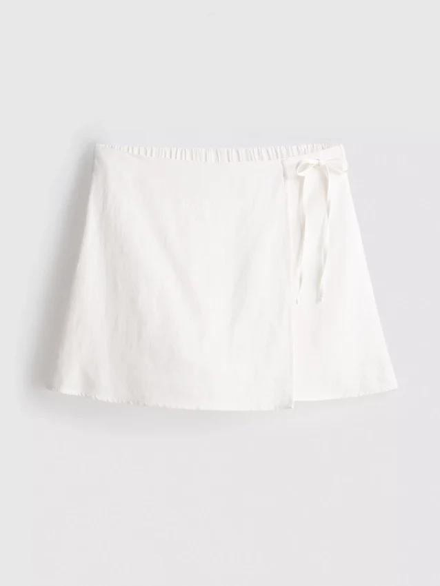 Fustă-pantalon mini din amestec de in, cu legături laterale Fustă-pantalon mini din amestec de in, cu legături laterale