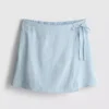 Fustă-pantalon mini din amestec de in, cu legături laterale Fustă-pantalon mini din amestec de in, cu legături laterale