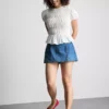Fustă-pantalon mini din denim de bumbac Fustă-pantalon mini din denim de bumbac