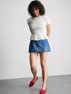Fustă-pantalon mini din denim de bumbac