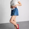 Fustă-pantalon mini din denim de bumbac Fustă-pantalon mini din denim de bumbac