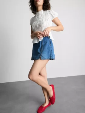 Fustă-pantalon mini din denim de bumbac