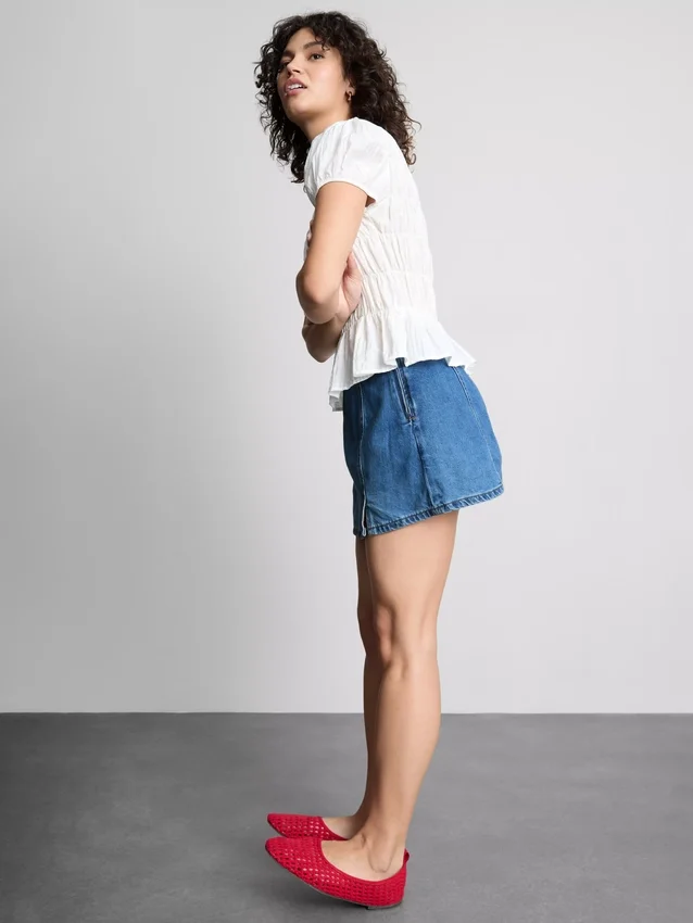 Fustă-pantalon mini din denim de bumbac Fustă-pantalon mini din denim de bumbac