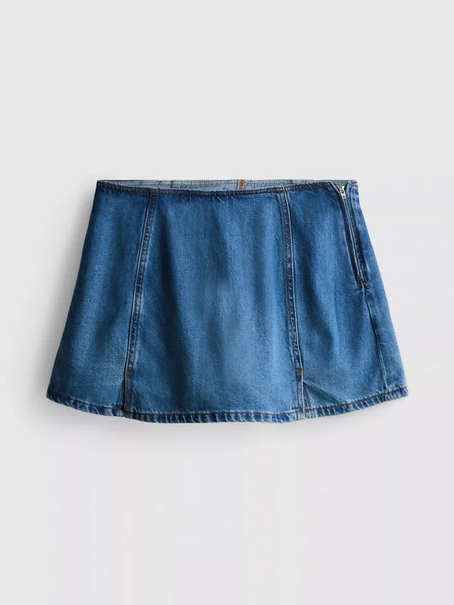 Fustă-pantalon mini din denim de bumbac Fustă-pantalon mini din denim de bumbac