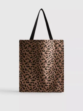 Geantă de pânză cu imprimeu leopard