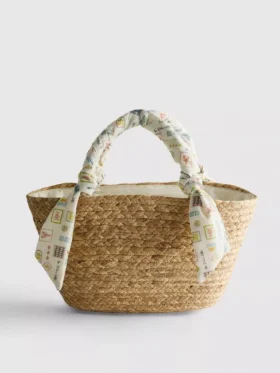 Geantă tip bucket midi din paie împletită