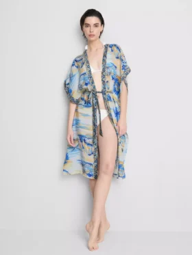 Haină de plajă midi cu imprimeu, în stil wrap
