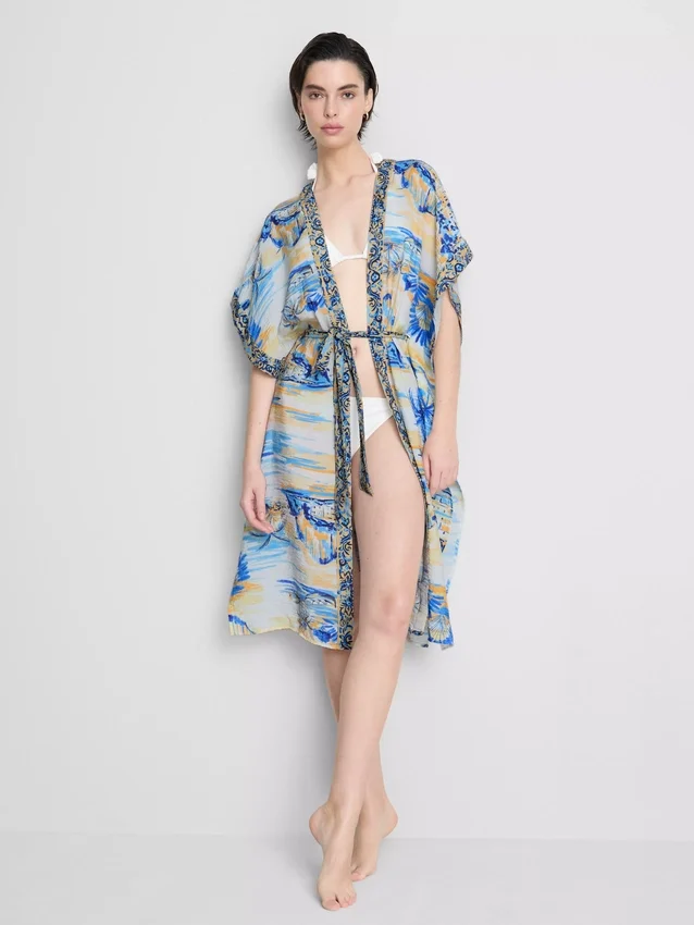 Haină de plajă midi cu imprimeu, în stil wrap Haină de plajă midi cu imprimeu, în stil wrap