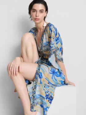 Haină de plajă midi cu imprimeu, în stil wrap