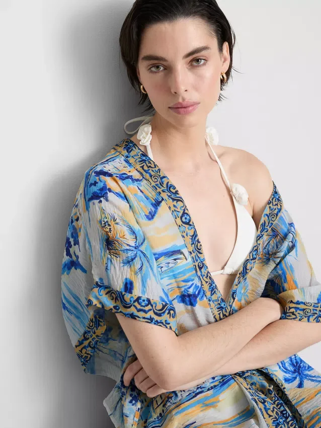 Haină de plajă midi cu imprimeu, în stil wrap Haină de plajă midi cu imprimeu, în stil wrap