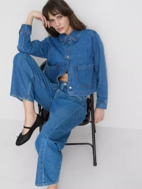 Jachetă din denim cu buzunare aplicate din bumbac
