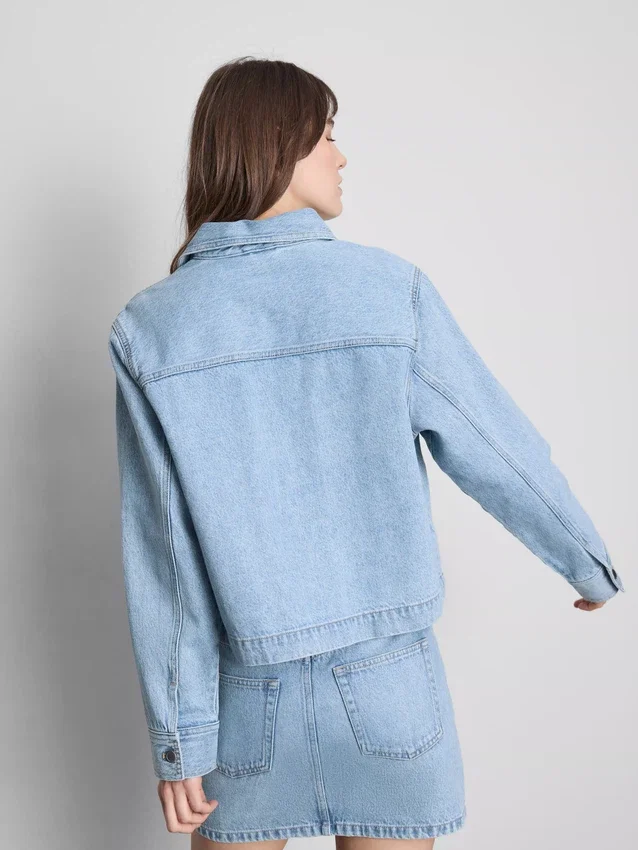 Jachetă din denim cu buzunare aplicate din bumbac Jachetă din denim cu buzunare aplicate din bumbac