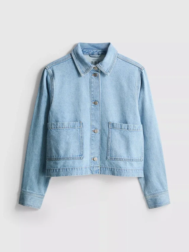 Jachetă din denim cu buzunare aplicate din bumbac Jachetă din denim cu buzunare aplicate din bumbac