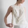 Maieu cu imprimeu floral brodat și decolteu cu fundă Maieu cu imprimeu floral brodat și decolteu cu fundă