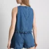 Maieu scurt din denim de bumbac cu volane Maieu scurt din denim de bumbac cu volane