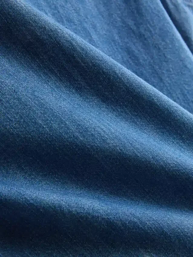 Maieu scurt din denim de bumbac cu volane Maieu scurt din denim de bumbac cu volane