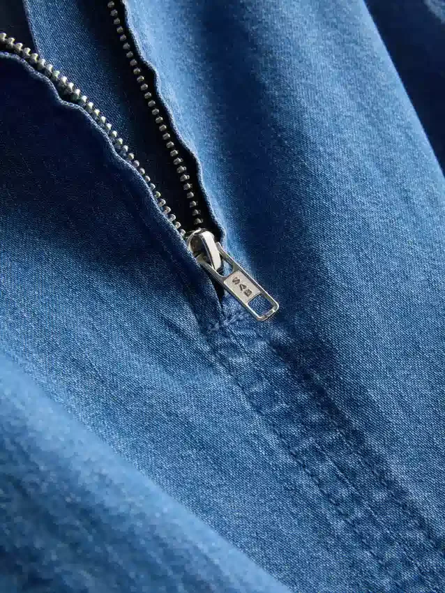Maieu scurt din denim de bumbac cu volane Maieu scurt din denim de bumbac cu volane