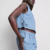 Maiou din denim de bumbac cu legături laterale Maiou din denim de bumbac cu legături laterale