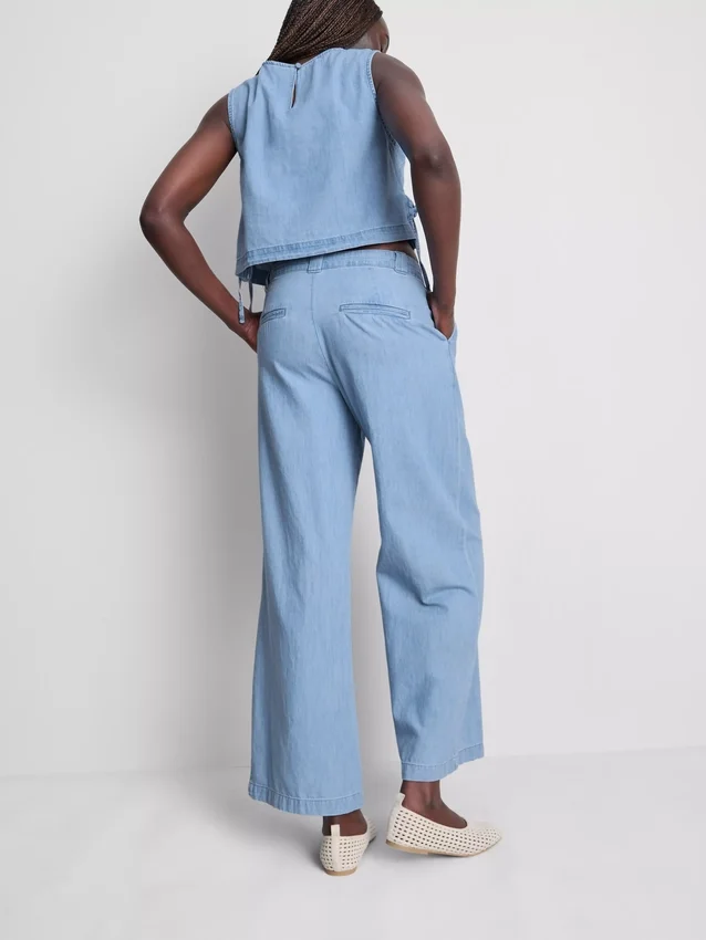 Maiou din denim de bumbac cu legături laterale Maiou din denim de bumbac cu legături laterale