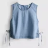 Maiou din denim de bumbac cu legături laterale Maiou din denim de bumbac cu legături laterale