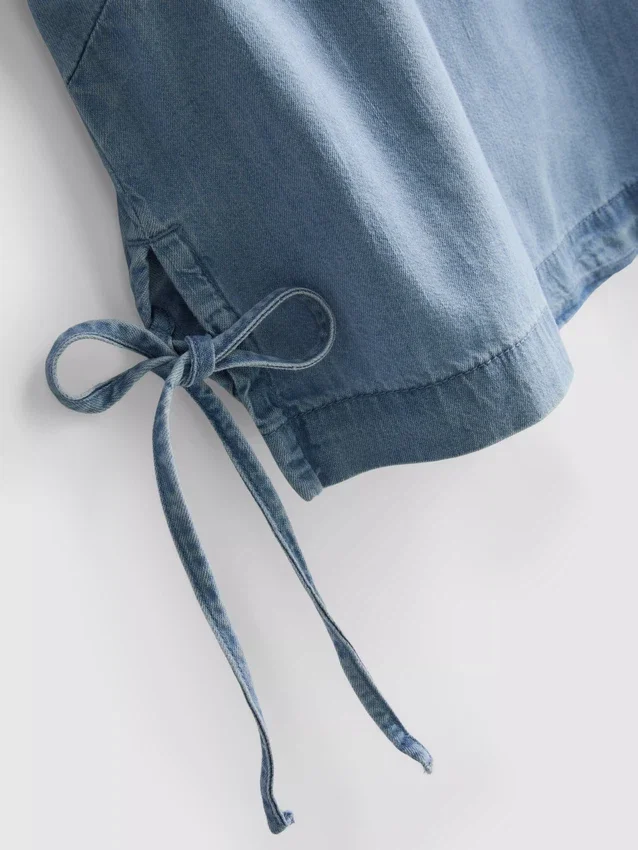 Maiou din denim de bumbac cu legături laterale Maiou din denim de bumbac cu legături laterale