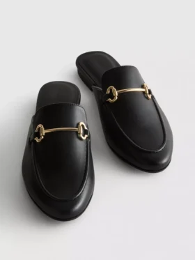 Mocasini tip mule din piele sintetică cu detalii în formă de zăbală