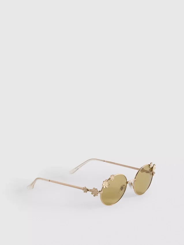 Ochelari de soare rotunzi cu detalii florale Ochelari de soare rotunzi cu detalii florale