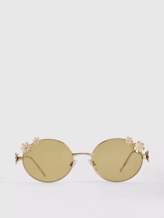 Ochelari de soare rotunzi cu detalii florale Ochelari de soare rotunzi cu detalii florale