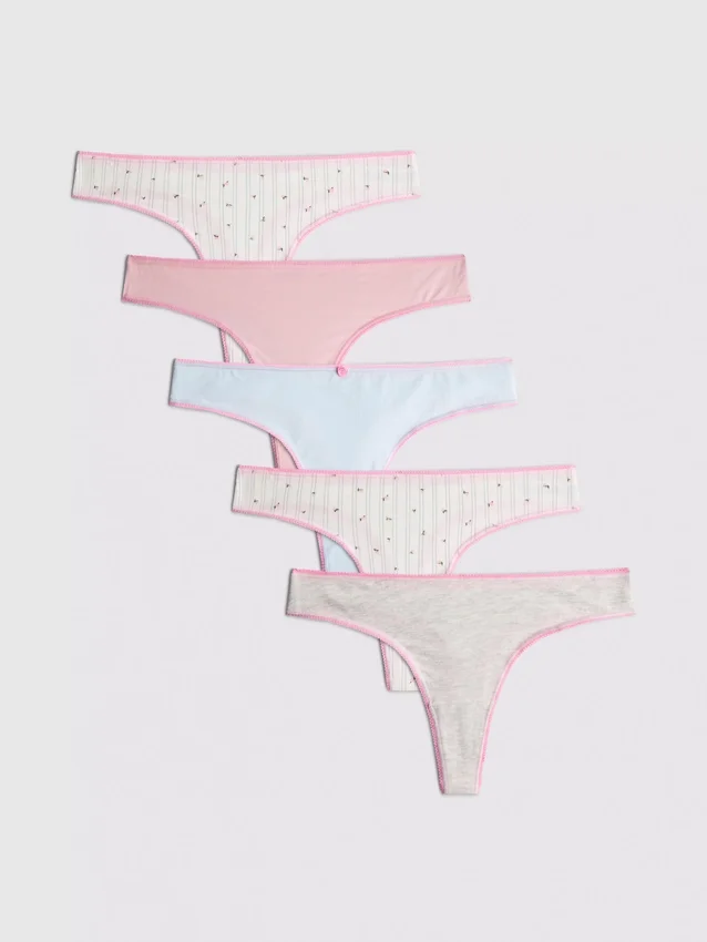 Pachet de 5 tanga cu conținut ridicat de bumbac Pachet de 5 tanga cu conținut ridicat de bumbac