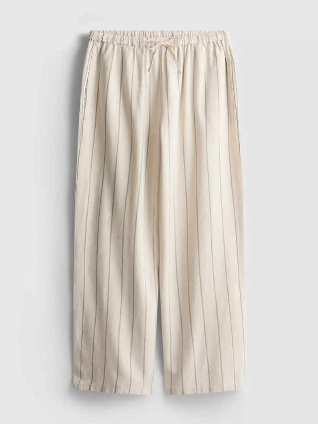 Pantaloni cu croi larg, cu dungi, din amestec de bumbac Pantaloni cu croi larg, cu dungi, din amestec de bumbac